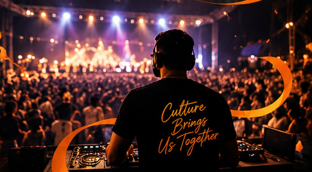A DJ playing to a packed Garba crowd